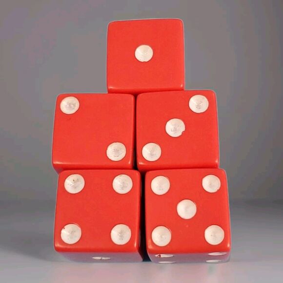 5 Red 6 Sided Dice Square  White Dots Board Game Replacement - Picture 1 of 5